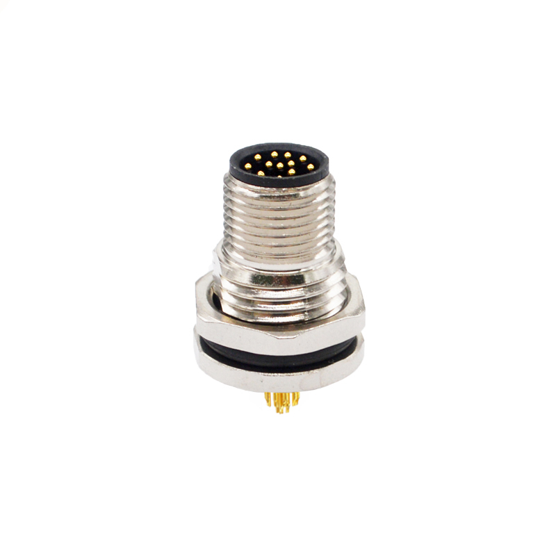 M12 12pins A code male straight front panel mount connector PG9 thread,unshielded,solder,brass with nickel plated shell